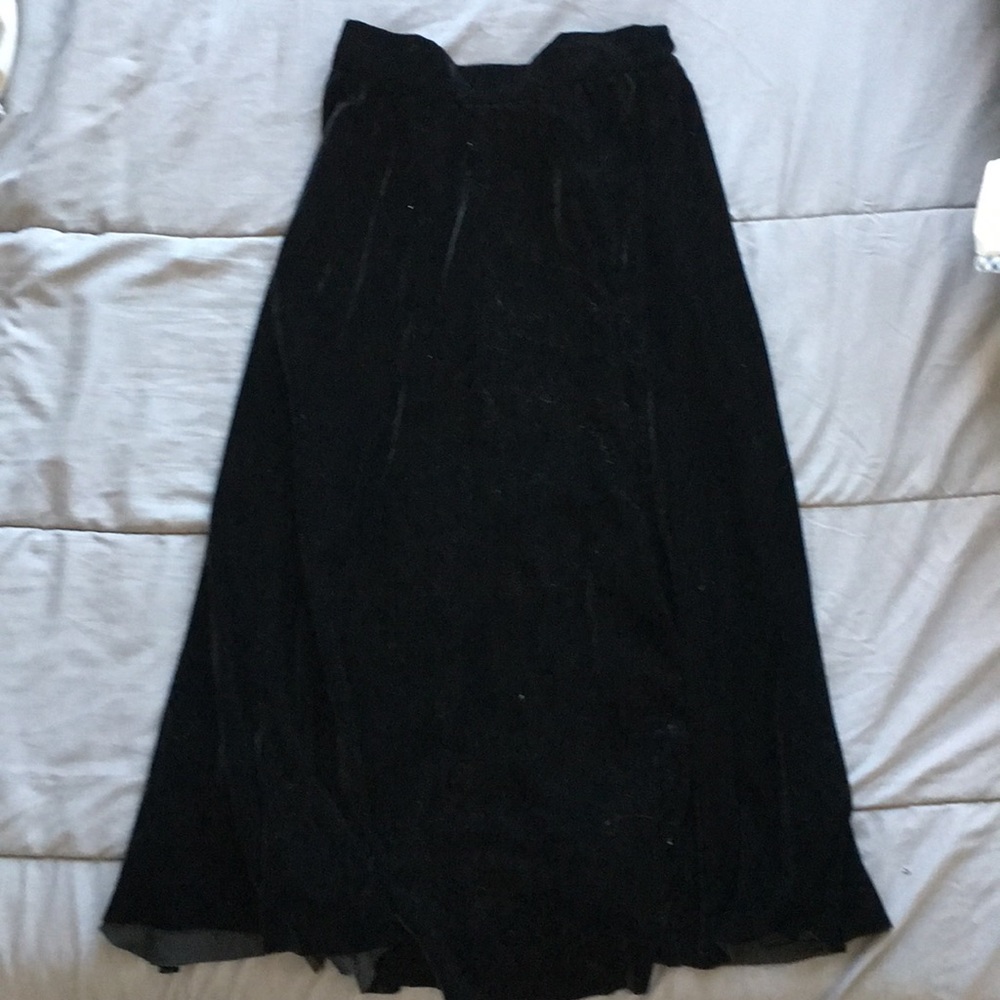 Black velvet midi skirt